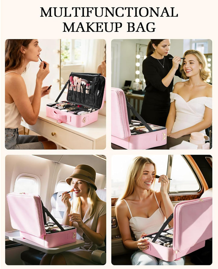 Luxspire 3 Schichten professioneller Makeup-Zug-Koffer, grosser Reise-Kosmetik-Organizer mit Spiegel