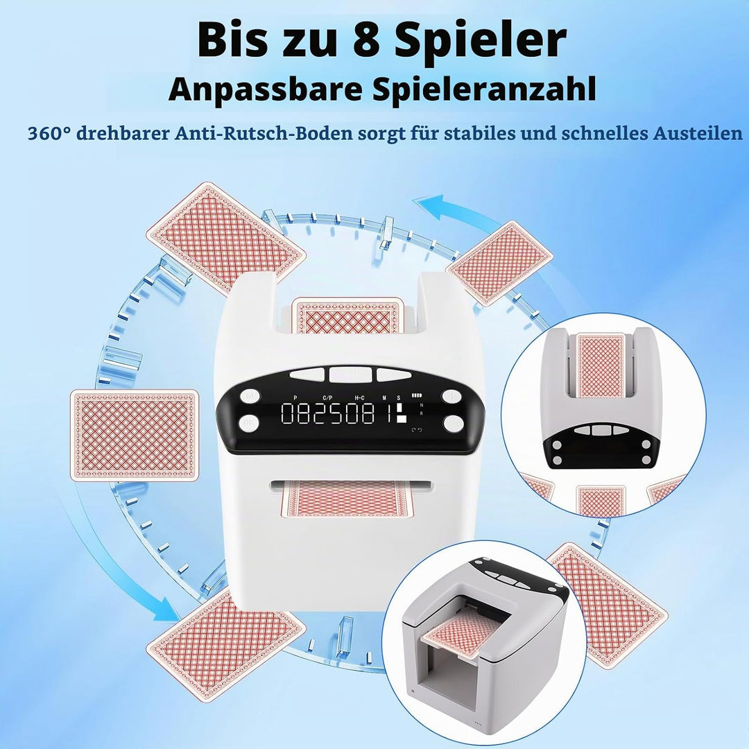 Elektrischer Automatischer Kartengeber mit 360° Drehfunktion, 4000mAh Akku, bis 8 Spieler betrugssic