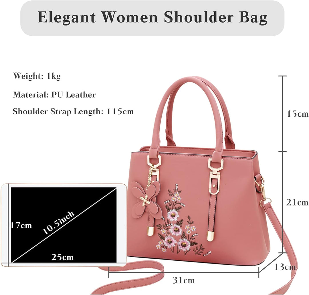 FANDARE Damen Henkeltaschen Wasserdicht Tote Beutel Umhängetaschen Schultertasche PU-Leder Bestickte