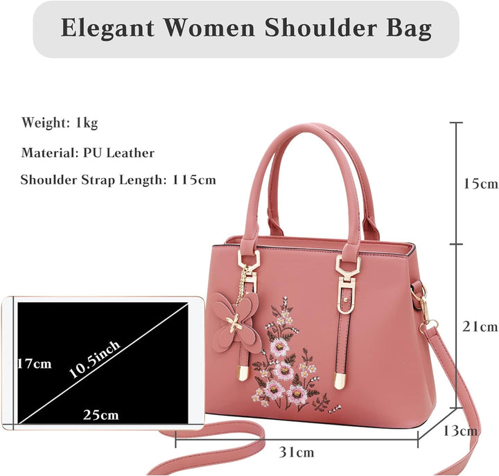 FANDARE Damen Henkeltaschen Wasserdicht Tote Beutel Umhängetaschen Schultertasche PU-Leder Bestickte
