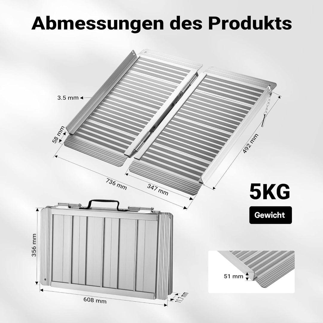 Rollstuhl Rampe Rollstuhrampe Aluminium klappbar 62 cm bis 270 kg mobil faltbar