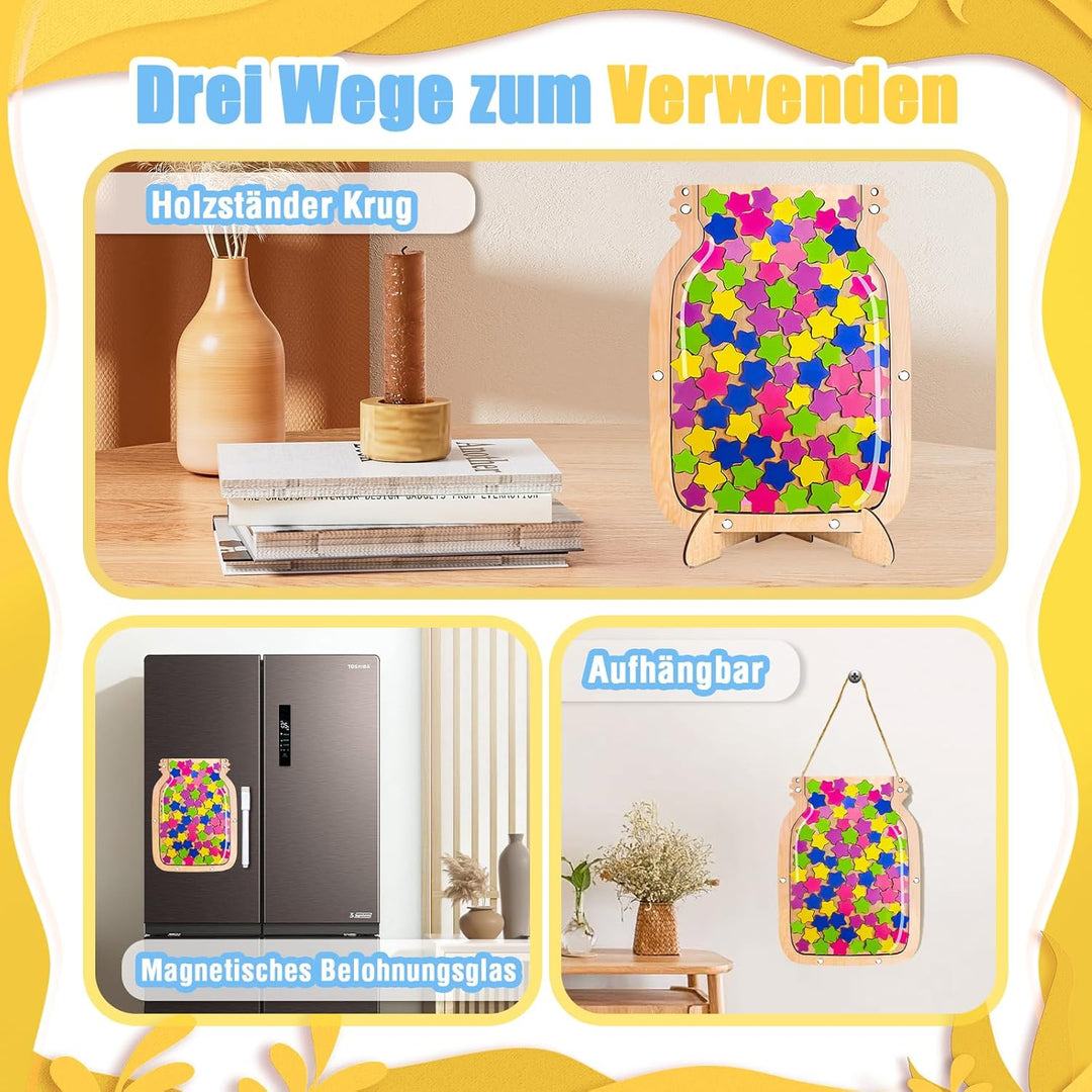 CMBPNNGS Magnetisch Belohnungsglas fur Kinder, Belohnungssystem mit 100 Sternen, Reward Jar Klassenz