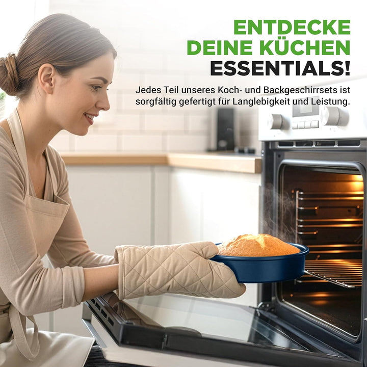 NutriChef Topf- und Pfannenset Induktion 20-teilig Marineblau – Antihaft-Kochgeschirr mit Deckeln un