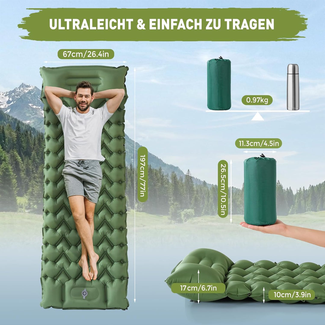 Elegear Isomatte Camping, 12CM Verdicktes Aufblasbare Luftmatratze mit Fusspumpe, Strapazierfähiges