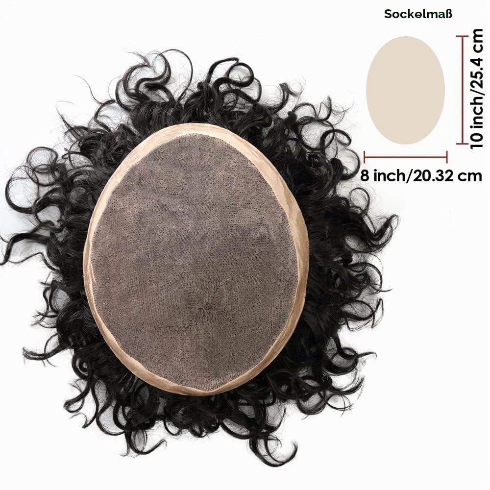 Lordhair Lockige Toupet für Männer, Echthaar-Toupet, Haarersatzsystem(Off Schwarz 1B