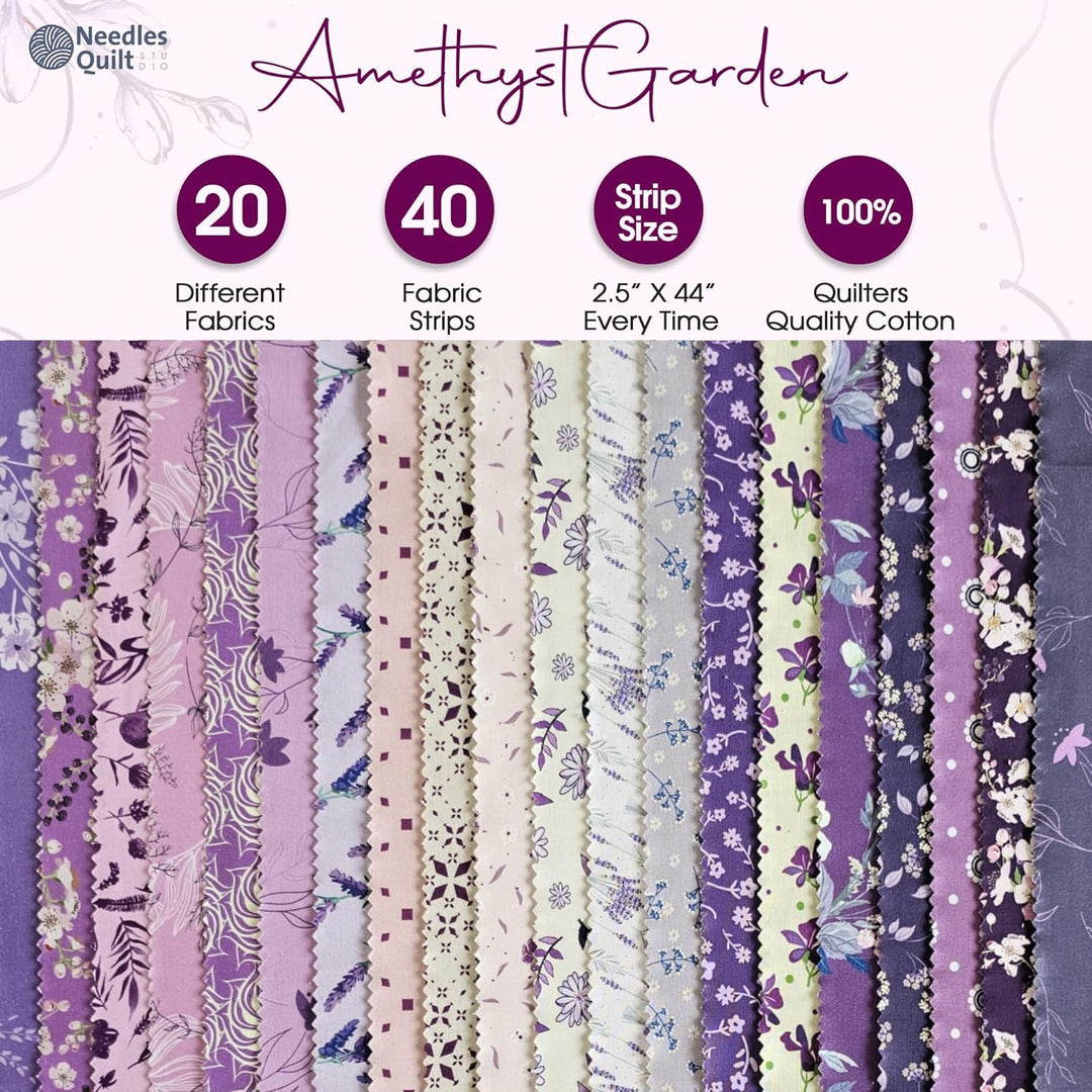 Needles Quilt Studio – 6.3 cm vorgeschnittenes 40 Stoffstreifen (Amethyst-Garten),Baumwollstreifen z