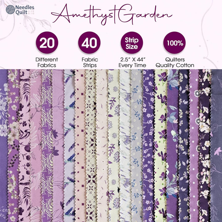 Needles Quilt Studio – 6.3 cm vorgeschnittenes 40 Stoffstreifen (Amethyst-Garten),Baumwollstreifen z