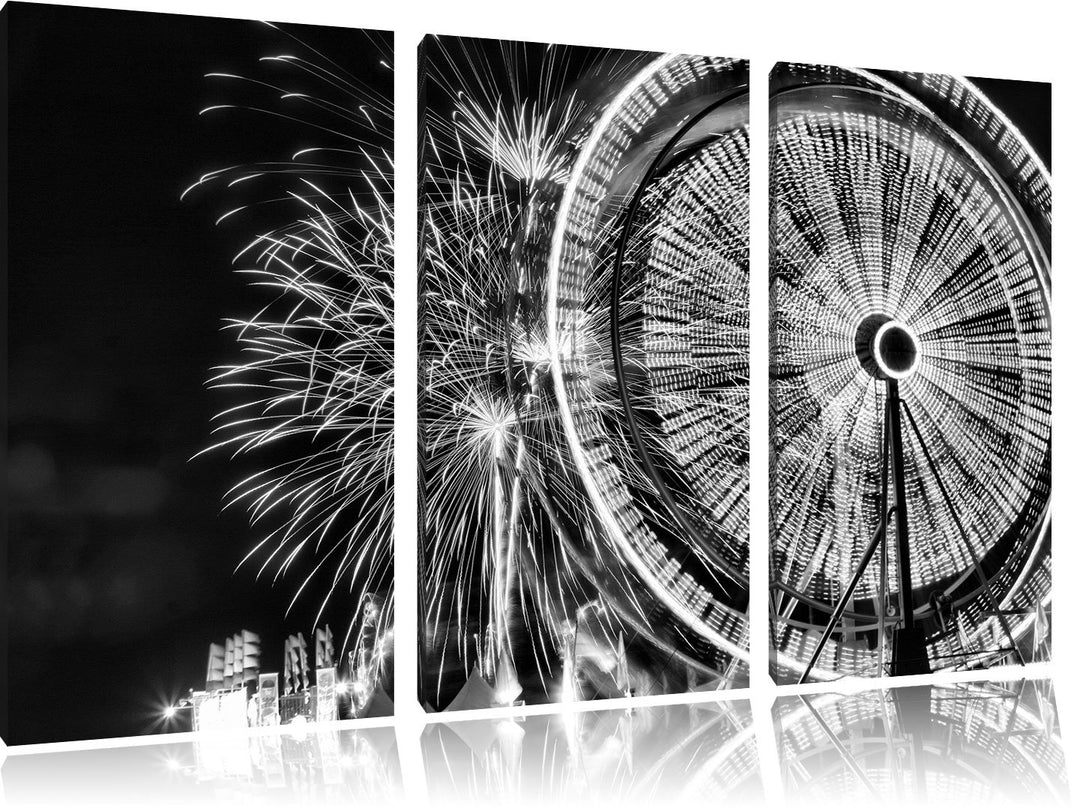 Pixxprint Jahrmarkt mit Feuerwerk als Leinwandbild/Grösse: 3 Teilig (120x80 cm) cm/Wandbild/Kunstdru