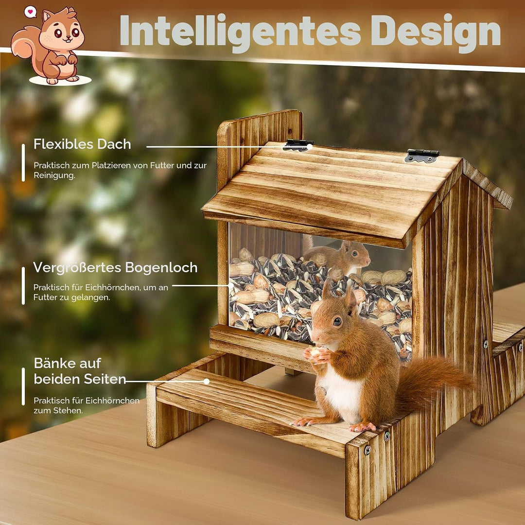 Holz Eichhörnchen Picknick Tisch Futterspender Eichhörnchen Futterspender für Draussen, Eichhörnchen