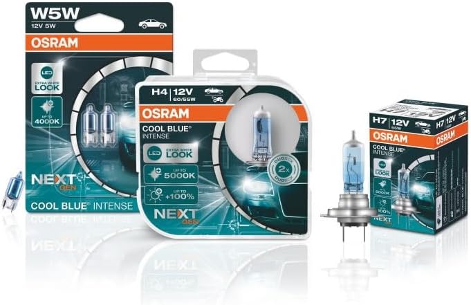 Osram Cool Blue Intense H7, mit 100 Prozent mehr Helligkeit, bis zu 5.000K, Halogen-Scheinwerferlamp