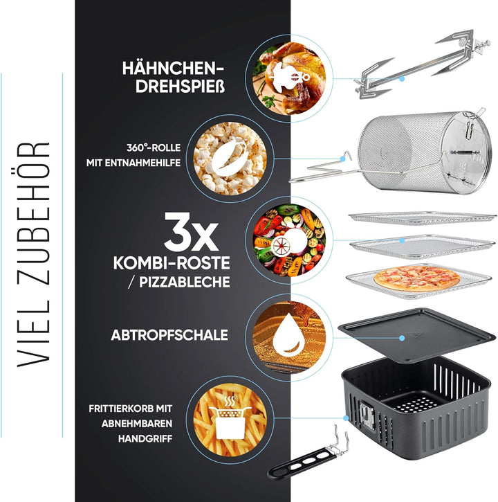 Balter Heissluftfritteuse HL-1200, Friteuse, 12 Liter, Mini Backofen, Dörrautomat Funktion, LCD Disp