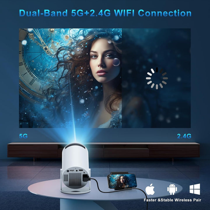 Mini Beamer 4K, Smart Projektor Full HD 1080P, Integrierte APP, Weiss