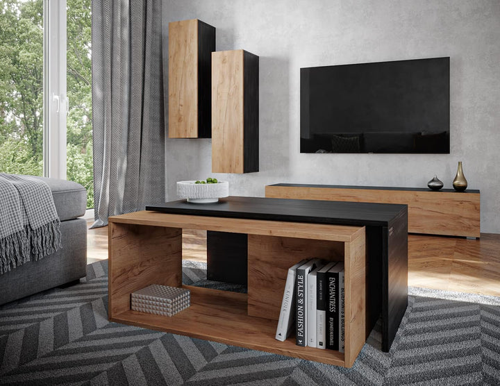 PLATAN ROOM Couchtisch Kaffeetisch 2er Set 90x48x40 cm, moderner Wohnzimmertisch, Sofatisch mit Stau