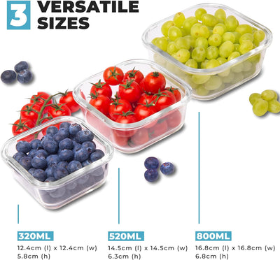 Igluu Meal Prep - Stapelbare quadratische Behälter aus Glas (3 Stück) – BPA-freie auslaufsicherer, l