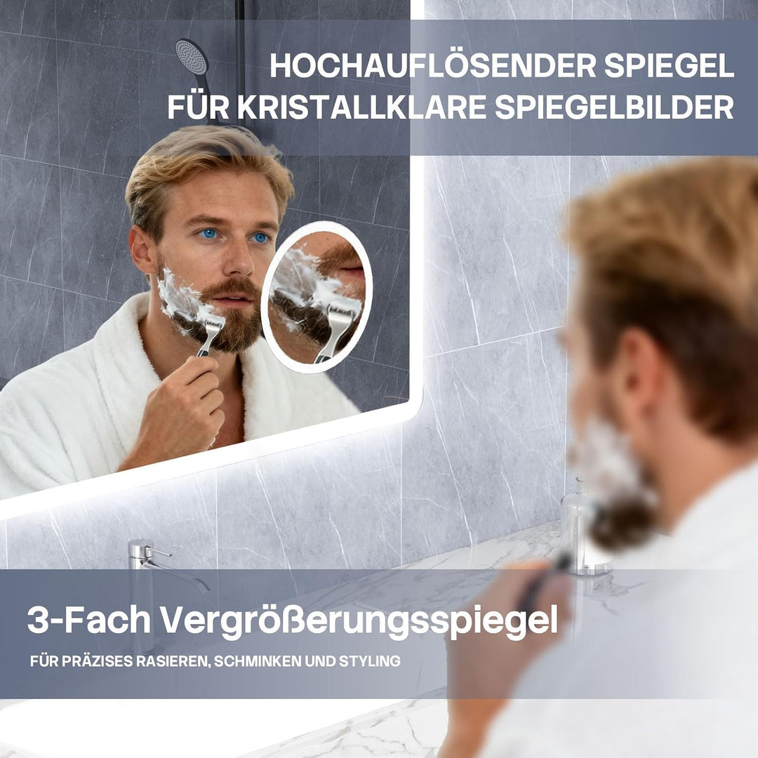 HySail Badspiegel mit Beleuchtung, 5mm Hochauflösender Silber-Spiegel, 3 Farbtemperaturen &amp; Dimmbare
