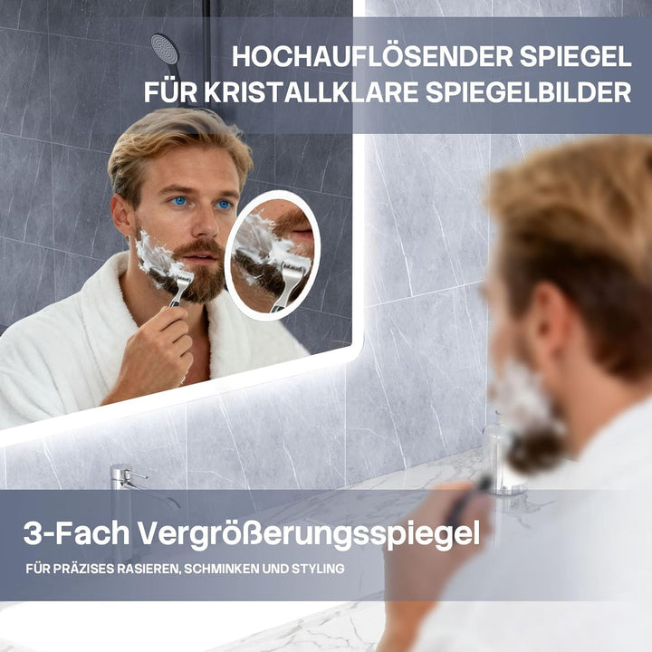 HySail Badspiegel mit Beleuchtung, 5mm Hochauflösender Silber-Spiegel, 3 Farbtemperaturen &amp; Dimmbare