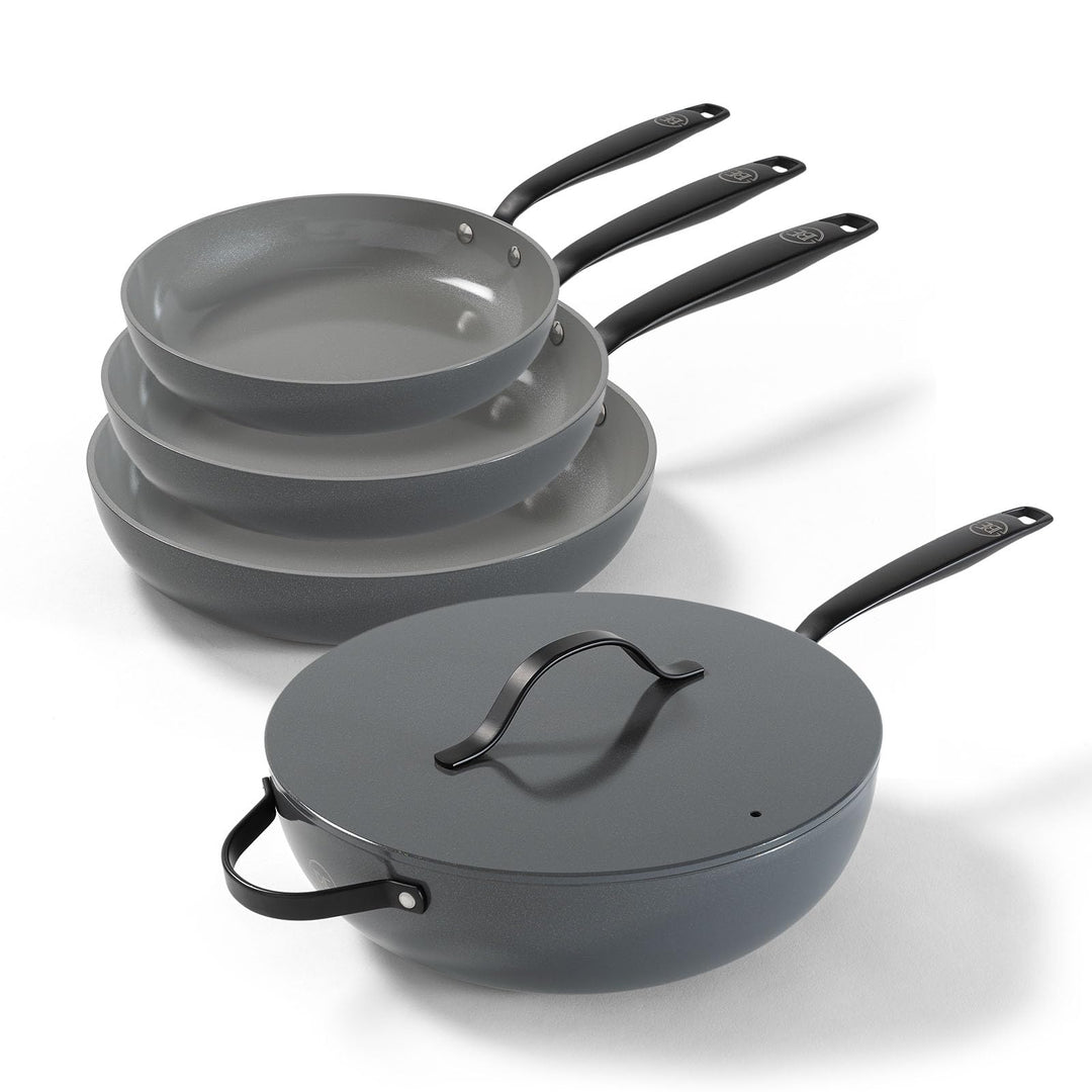 Be Living Essential Pfannenset 4-teilig, Bratpfanne 20/24/28 cm + Wokpfanne 28 cm mit Deckel, Non St