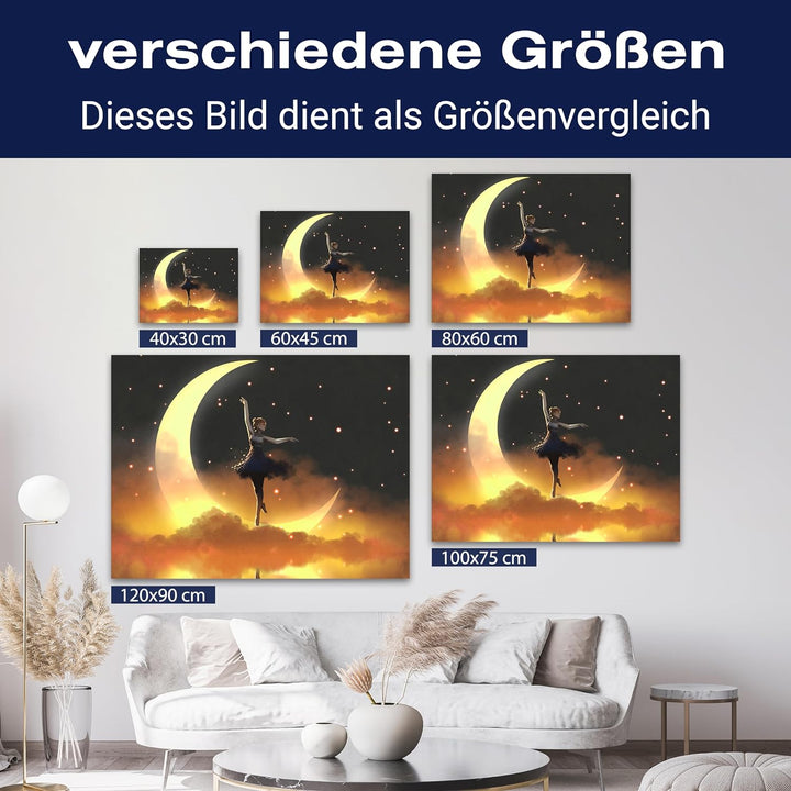 wandmotiv24 Leinwandbild Digital Art, 80x60cm, Querformat, Tänzerin Mond, Deko, Bilder auf Leinwand,
