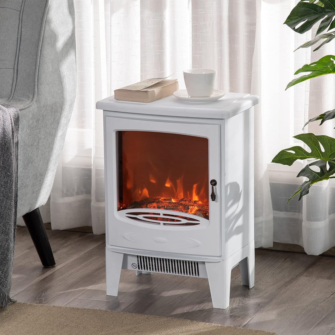 HOMCOM LED Elektrokamin Standkamin Kaminofen mit Flammeneffekt 900/1800W Metall ABS-Kunststoff Glas