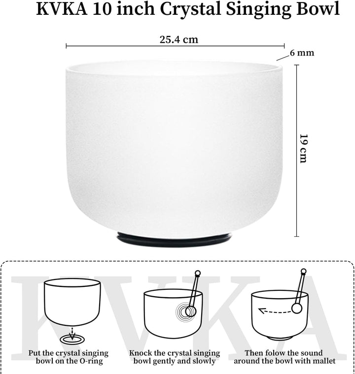 KVKA 25cm Klangschalen, 432Hz C note 10 inch Weiss Chakra Sound Healing Klangschale für Meditation S