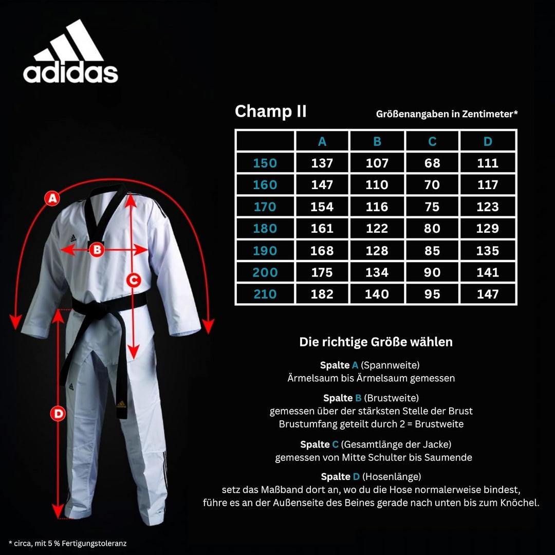 adidas Taekwondoanzug Champ II | Dobok mit neuem WT Logo | für Kinder und Erwachsene | Leicht und at