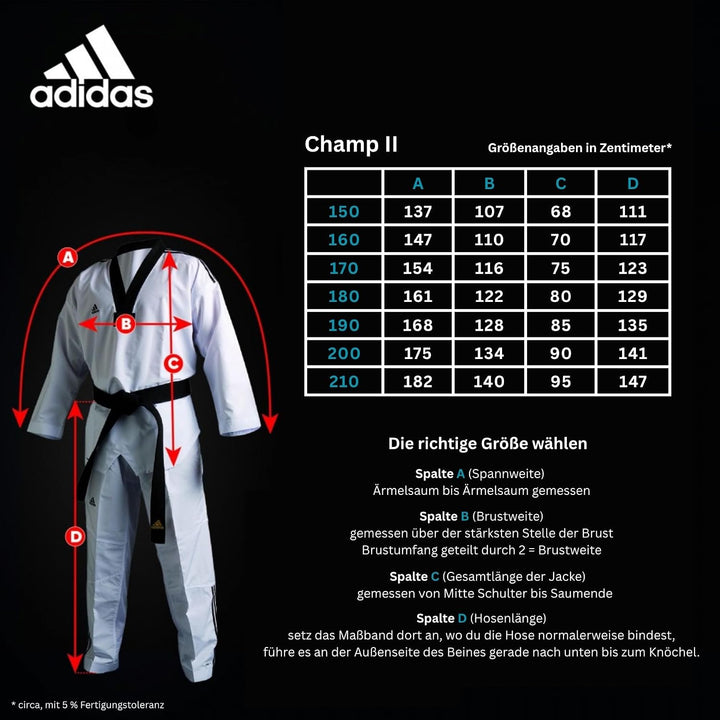 adidas Taekwondoanzug Champ II | Dobok mit neuem WT Logo | für Kinder und Erwachsene | Leicht und at