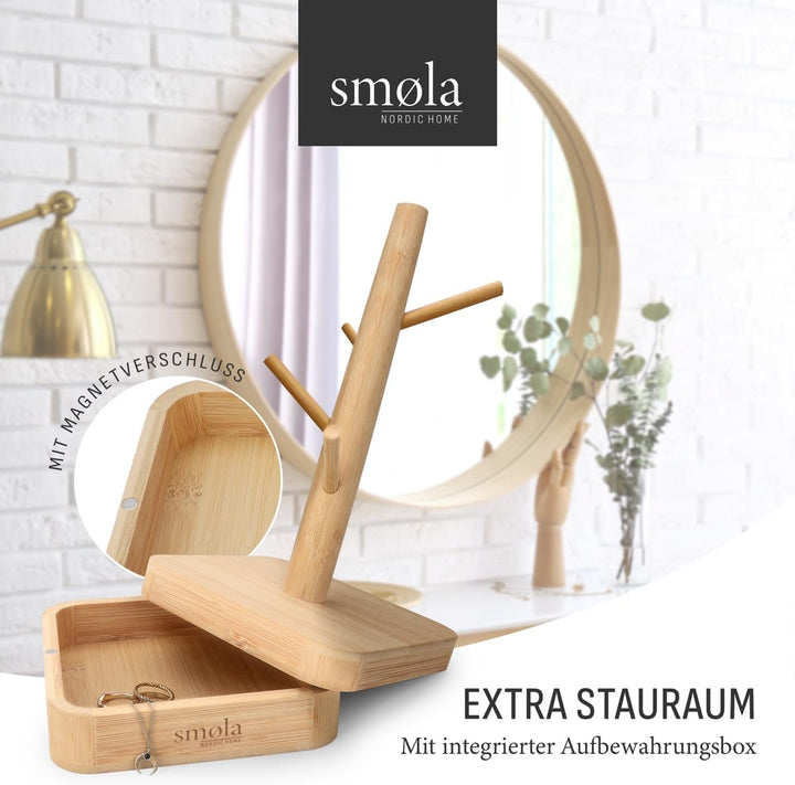 Schmuckbaum aus Holz - 4 Ebenen mit Aufbewahrungsbox - Schmuck Organizer, Schmuckständer für Ketten,