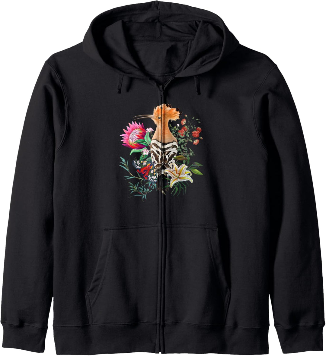 Hoopoe Vogel mit Blumen und Schmetterling Kapuzenjacke