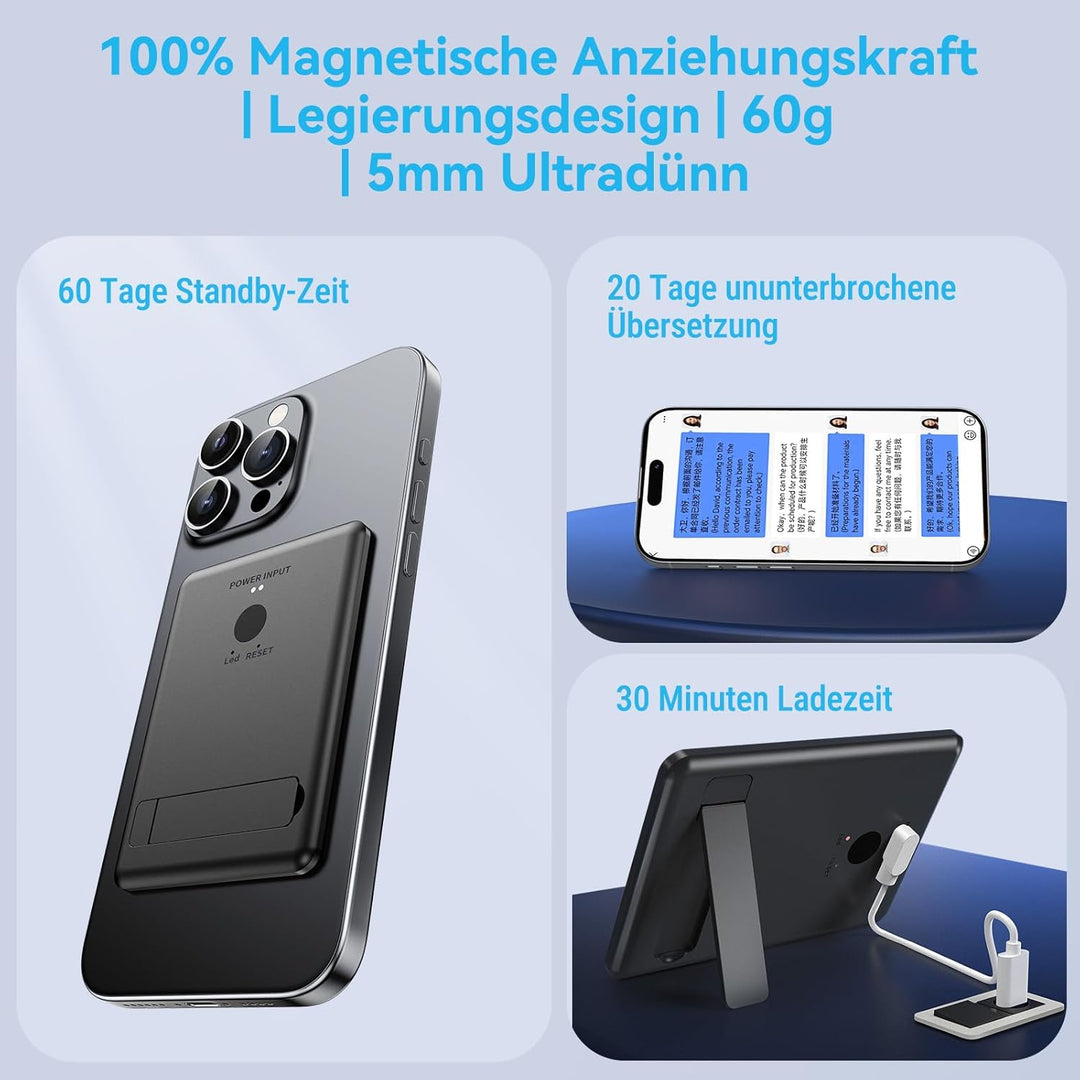 KI Sprachübersetzer Gerät, Ultra dünner Magnet übersetzer für Smartphones, Cross App Übersetzung,144