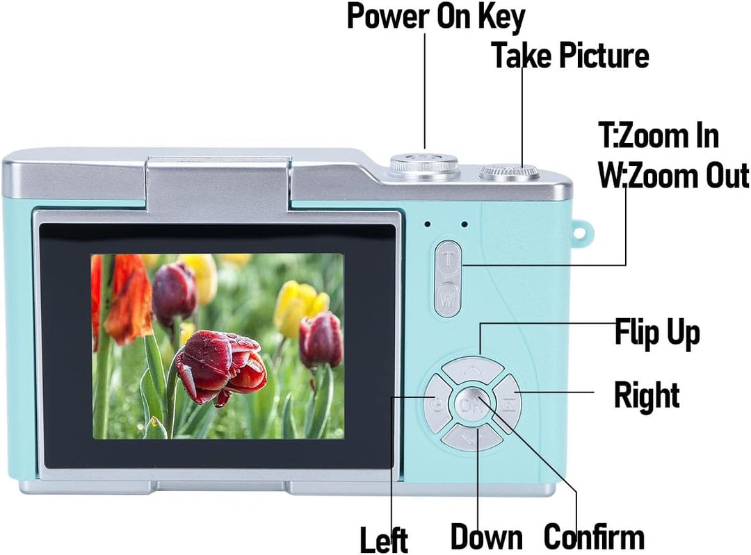 48MP 1080p Digitalkamera mit 2,4 '' Flip-Bildschirm und 18-facher Zoom, 4 Stunden Langer Akkloggingk
