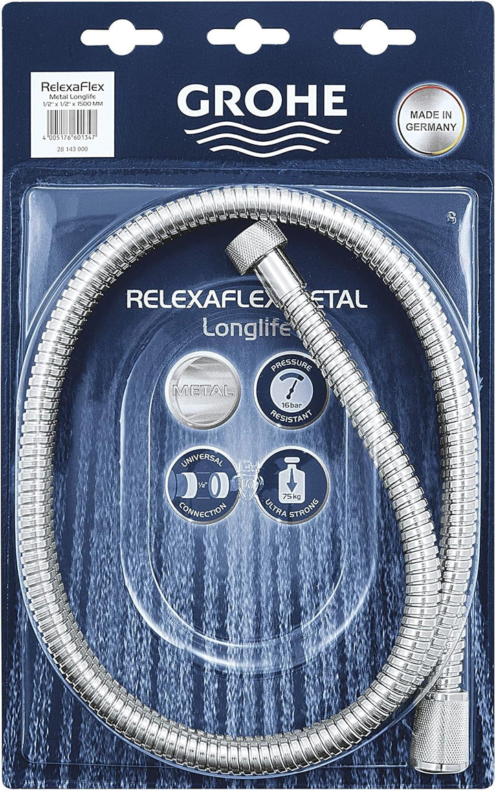GROHE Relexaflex - Metallbrauseschlauch (1500mm, knickfest, hitzebständig bis 75°C), chrom, 28143000