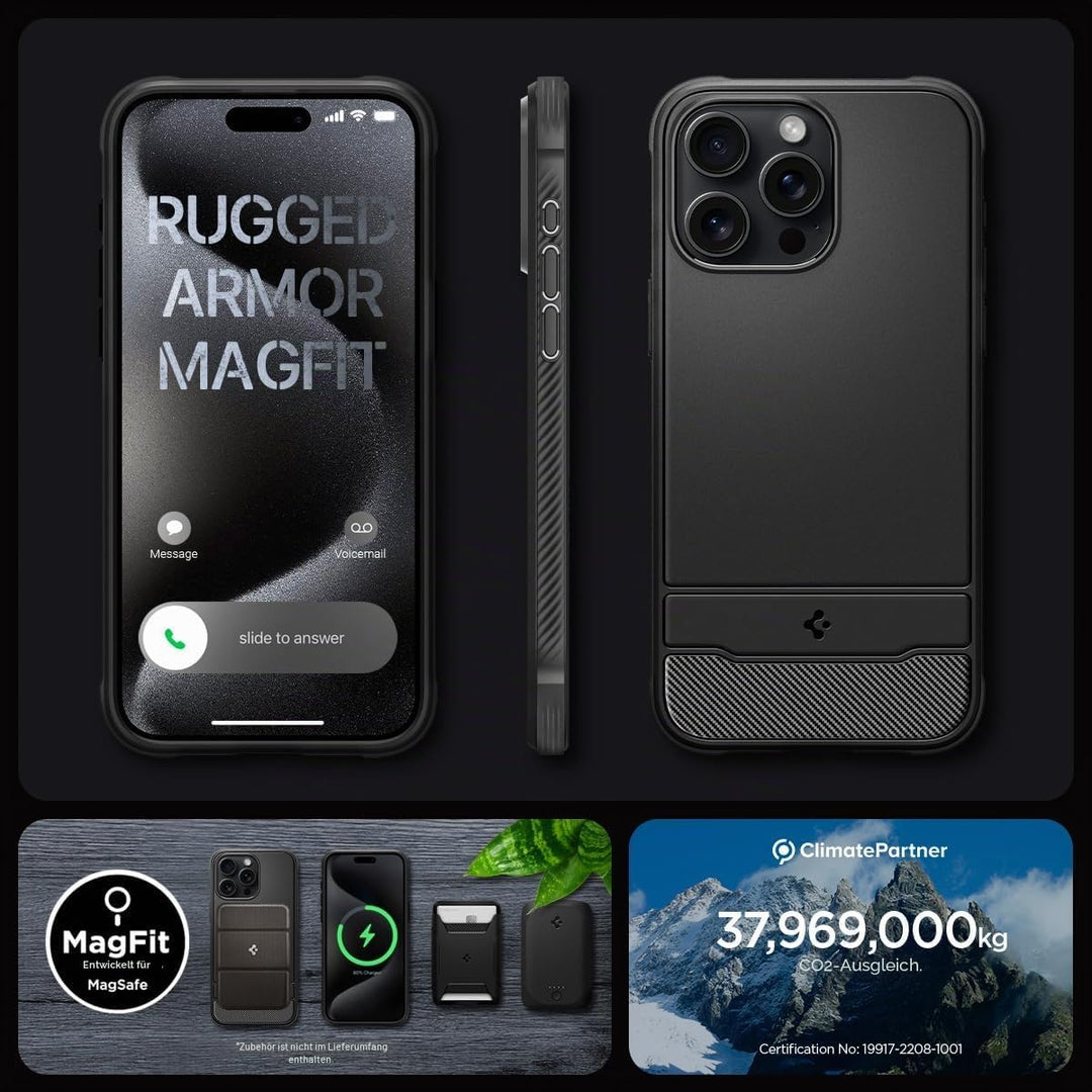 Spigen Rugged Armor MagFit Hülle Kompatibel mit iPhone 15 Pro Max -Matte Black, Matte Black