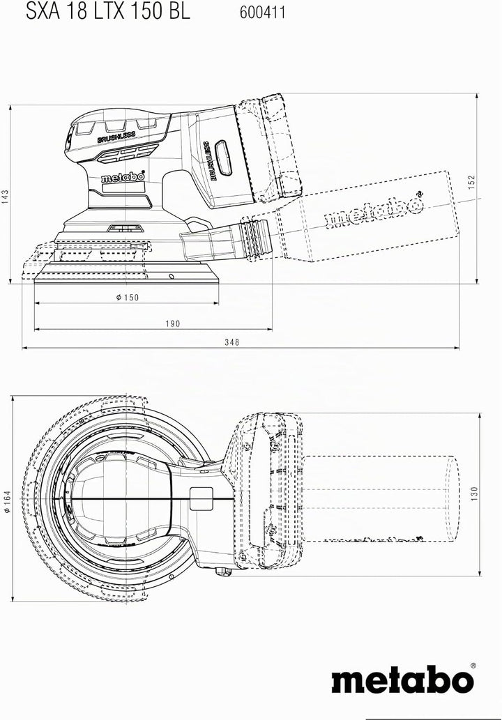 metabo Akku-Exzenterschleifer SXA 18 LTX 150 BL - 18 V, 150 mm Schleifteller-Ø - Multilochung, Drehz