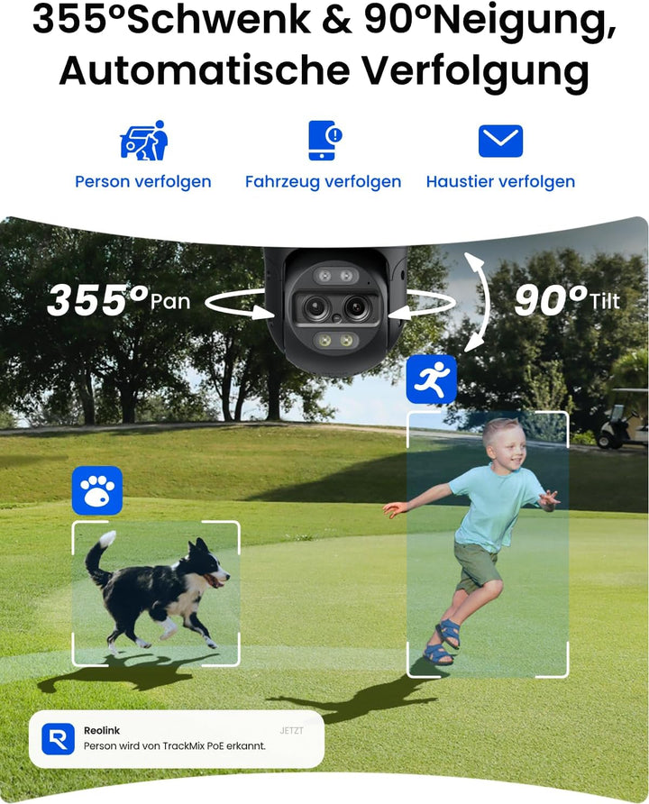 Reolink 4K 8MP PTZ PoE Überwachungskamera Aussen mit Dual-Objektiv, 6X Hybridzoom, 355°/90° Schwenkb