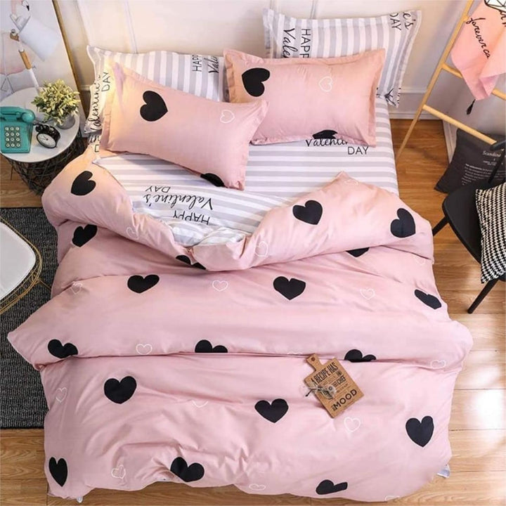 Freyamy Bettwäsche 135x200cm 2teilig Rosa Schwarz Herz Bettwaren-Sets Gebürstet Microfaser Weiche We