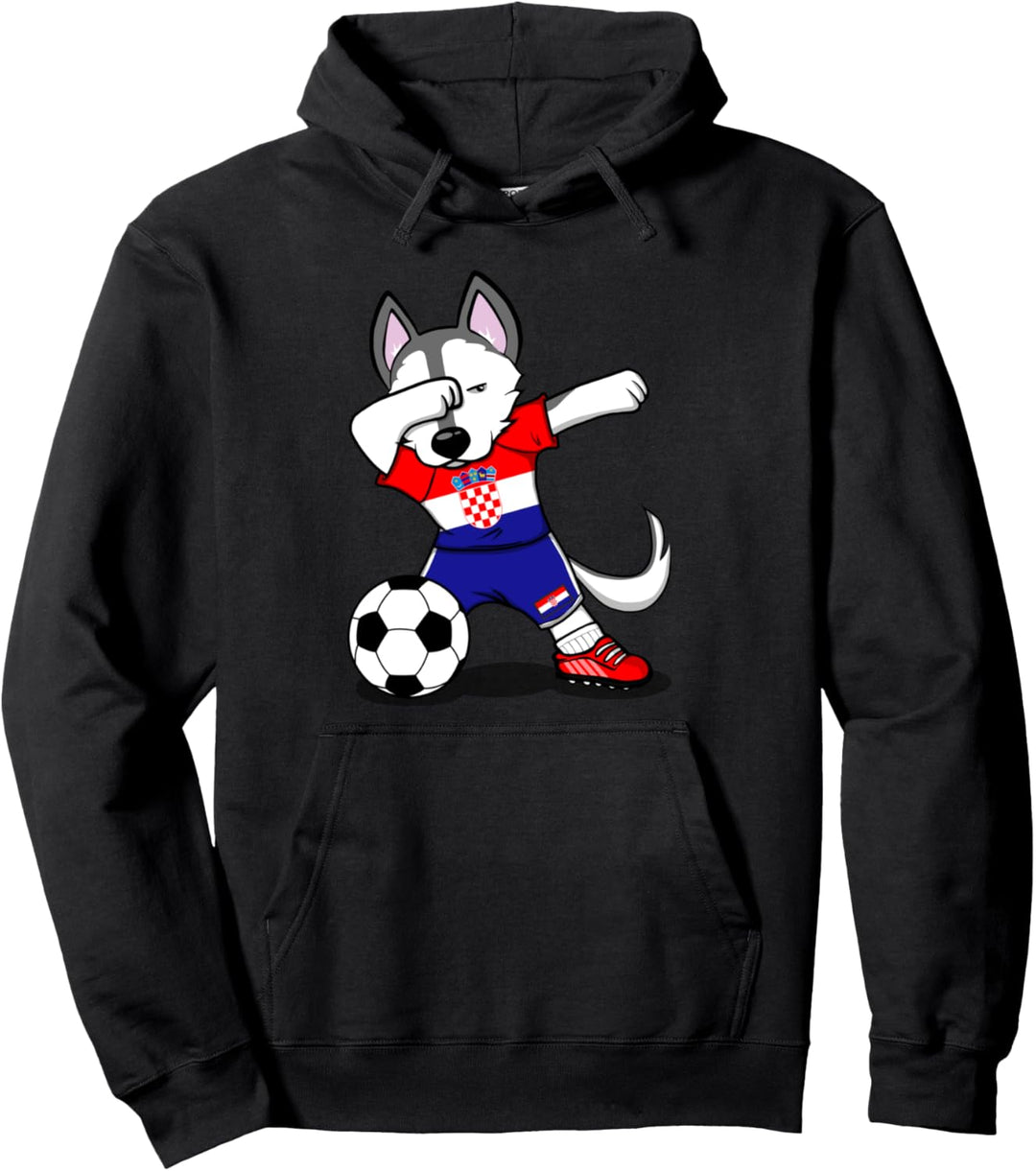 Tupfen Husky Dog Kroatien Fussball - Kroatische Flagge Pullover Hoodie