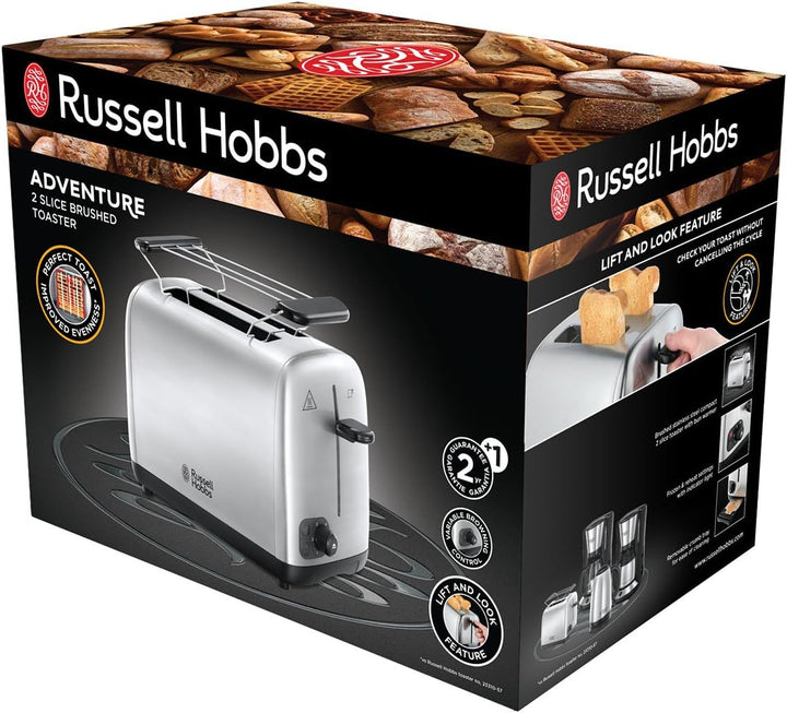 Russell Hobbs Toaster [für 2 Scheiben] Adventure Edelstahl (extra breite Toastschlitze, inkl. Brötch