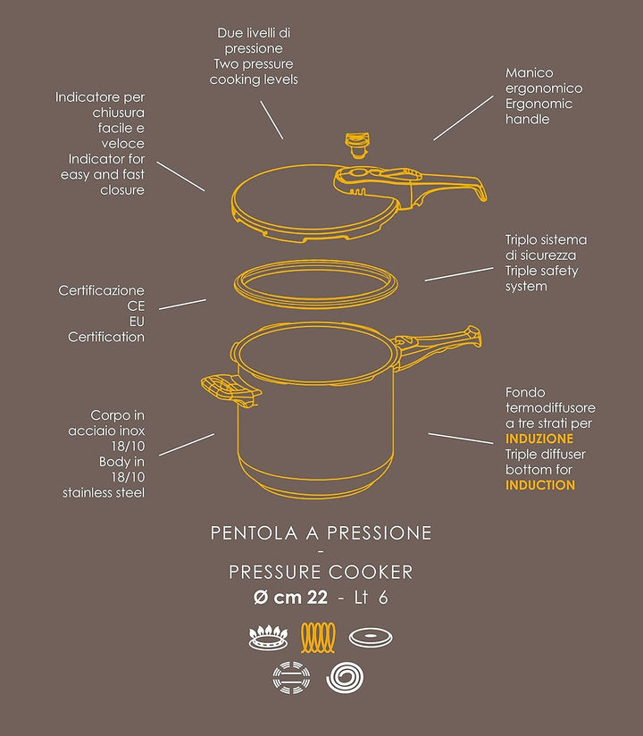 Pintinox, Energy, Schnellkochtopf aus Edelstahl - induktionsgeeignet - 6 Liter