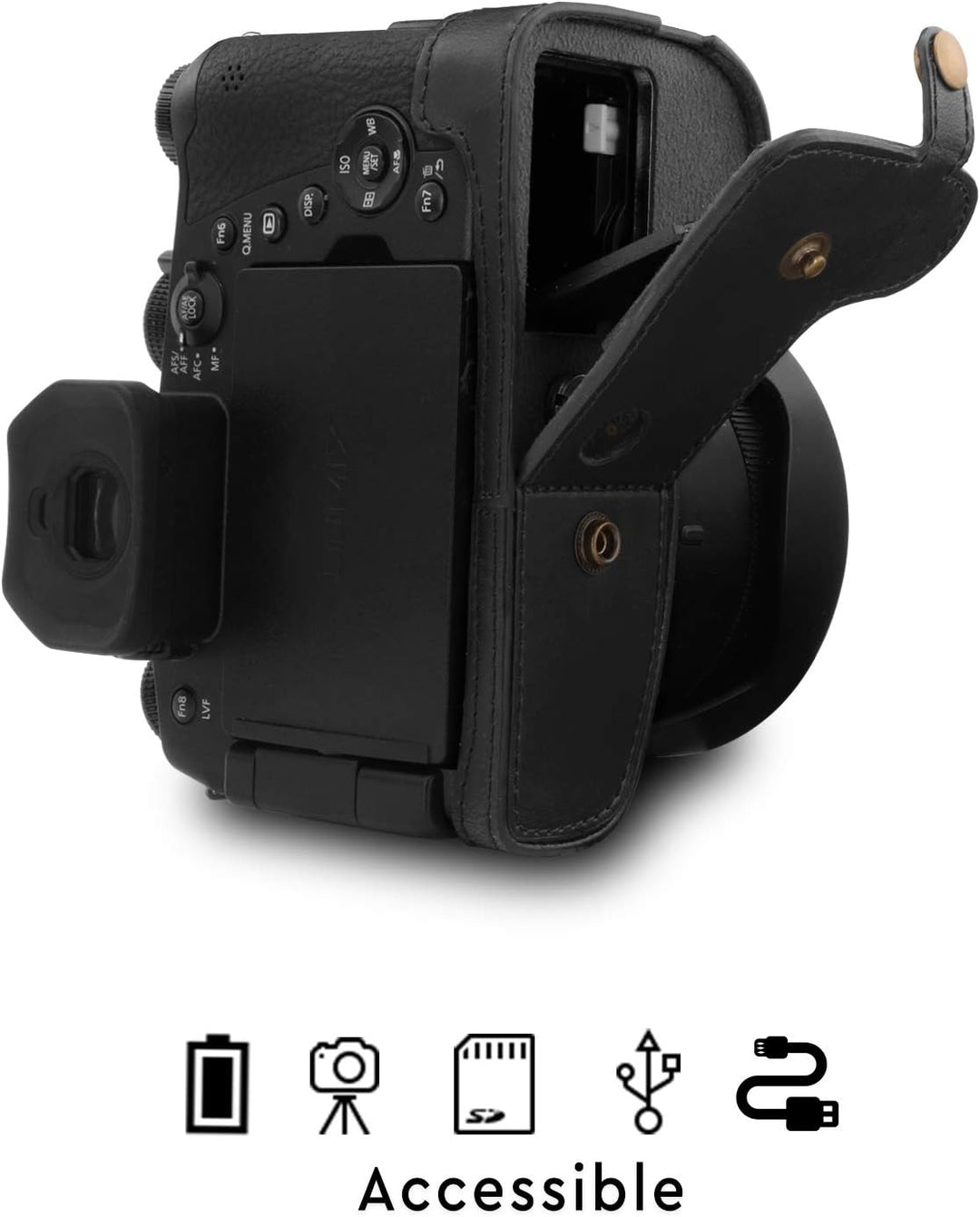 MegaGear MG1678 Ever Ready Leder Kameratasche mit Trageriemen kompatibel mit Leica V-Lux 5, Panasoni