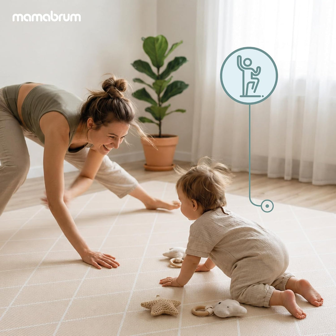Mamabrum XPE Spielmatte für Babys und Kinder 180 x 150 cm, Doppelseitig, 1,5 cm Beżowy, Beżowy