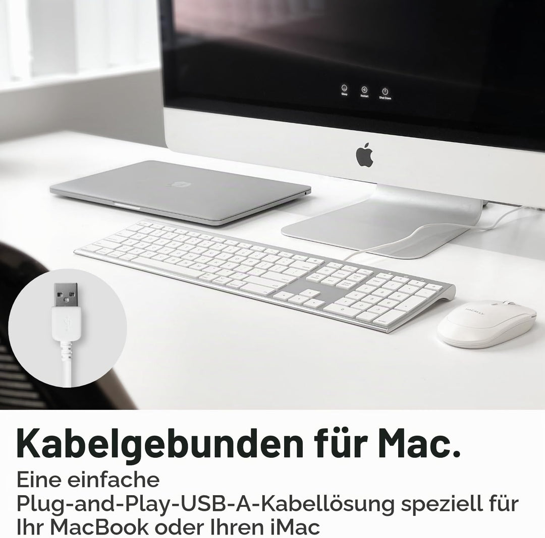 Macally Ultradünne USB-Tastatur mit Kabel, kompatibel mit Apple-Tastatur oder Windows – Tastatur in
