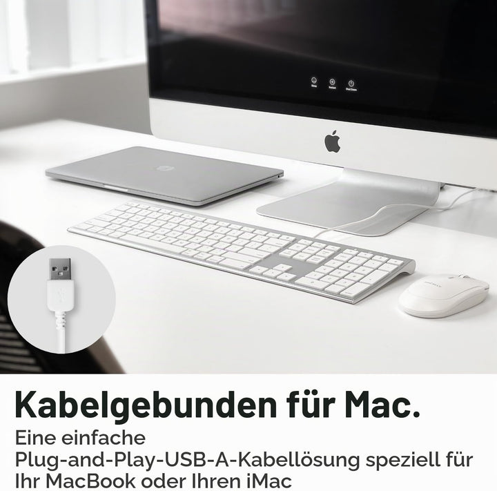 Macally Ultradünne USB-Tastatur mit Kabel, kompatibel mit Apple-Tastatur oder Windows – Tastatur in