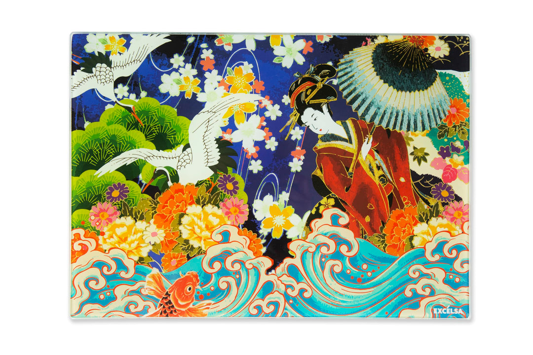 Excelsa Kimono Schneidebrett aus Glas, dekoriert, orientalischer Stil, 25 x 35 cm, mehrfarbig, mit r