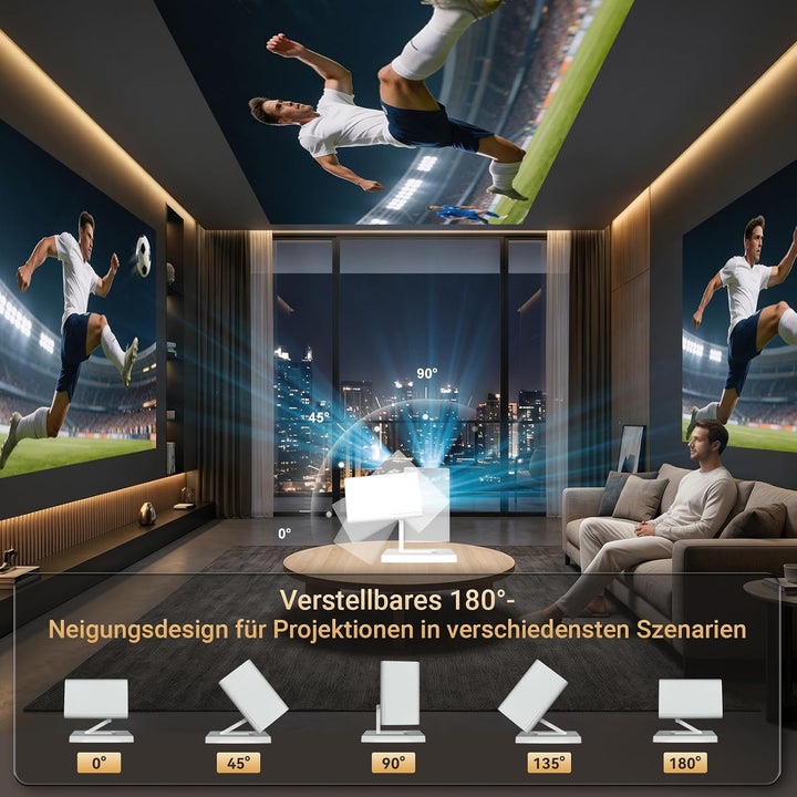 Mini Beamer Unterstützt 4K, Native 1080P Mini Projektor, WiFi 6 Bluetooth 5.4, Smart Beamer mit inte