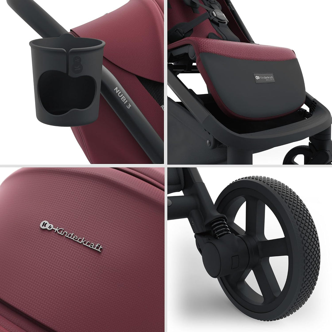 Kinderkraft NUBI 3 Buggy bis 22 kg, automatisch zusammenklappbar, grosse EVA-Räder, Mesh-Sitz, 5-Pun