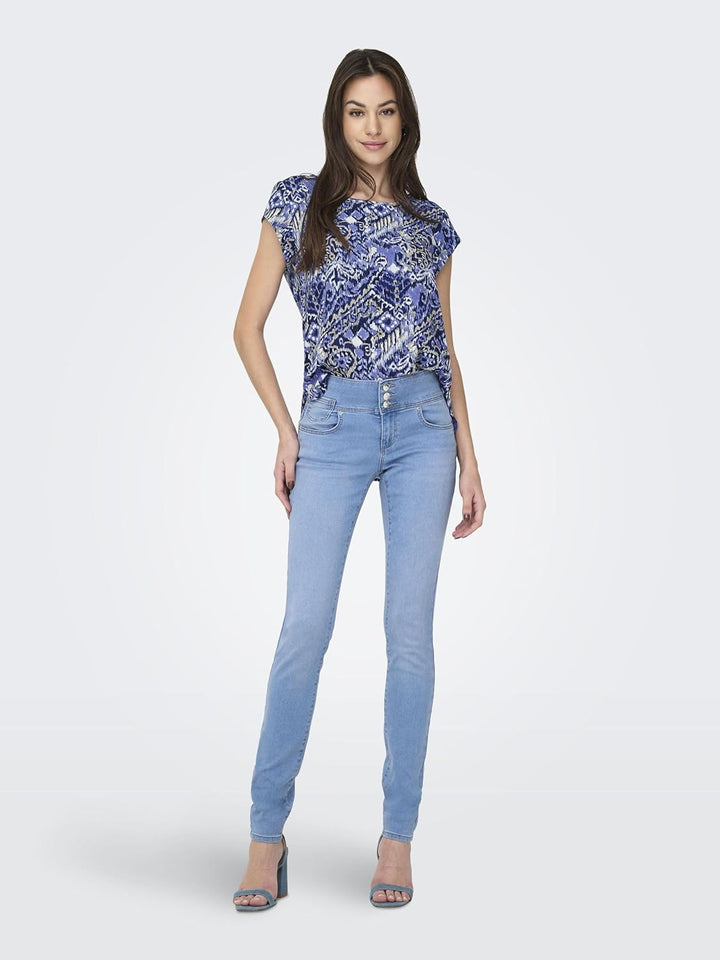 ONLY Damen Onlvic S/S Solid AOP Top Ptm T-Shirt, Blusenshirt, Kurzarm 36 Amparo Blue, 36 Amparo Blue