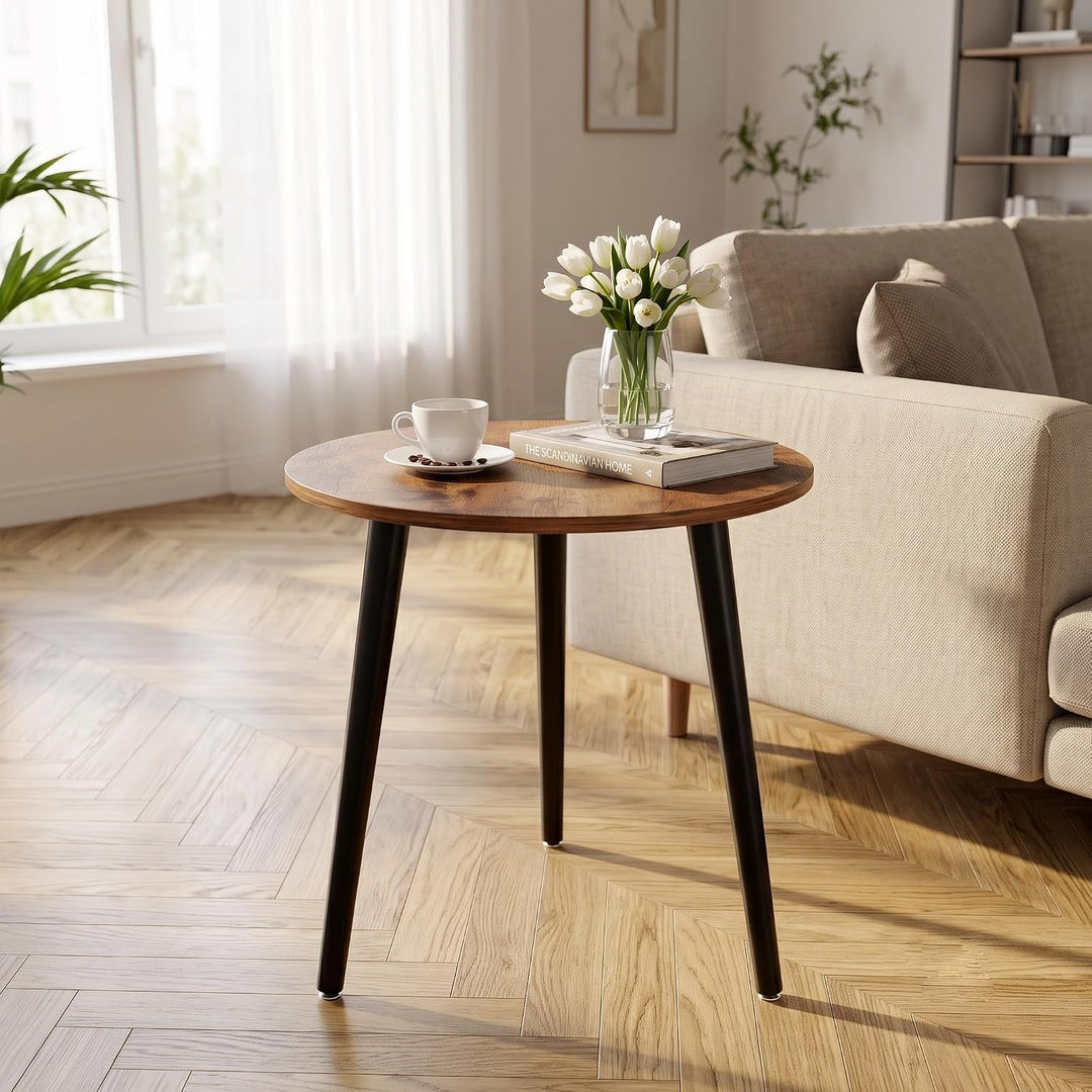 APICIZON Beistelltisch Rund Holz - Klein, Skandinavischer Stil, Vintage Braun, 42x42x51CM, Einfacher