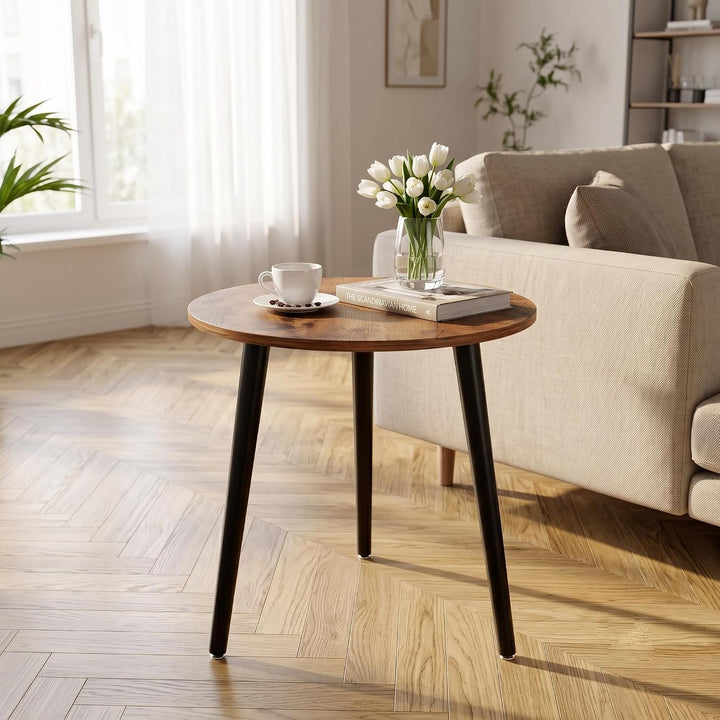 APICIZON Beistelltisch Rund Holz - Klein, Skandinavischer Stil, Vintage Braun, 42x42x51CM, Einfacher