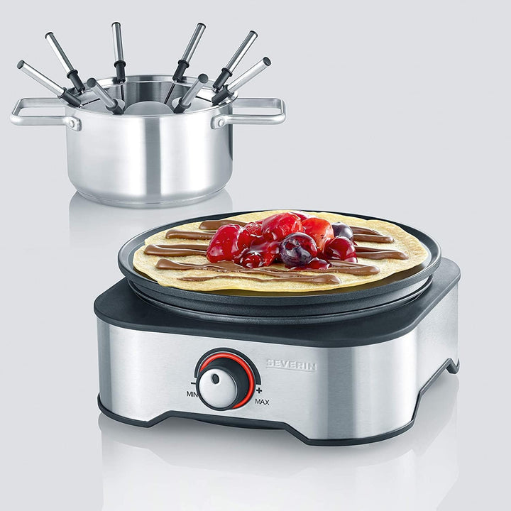 SEVERIN FO 2409 Fondue-Crêpes Kombination, 18/8 Edelstahl, 1.3