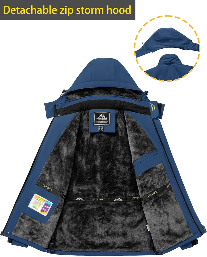 TACVASEN Herren Warme Skijacke Gefütterte Winterjacke Wasserabweisende Funktionsjacke mit Abnehmbare